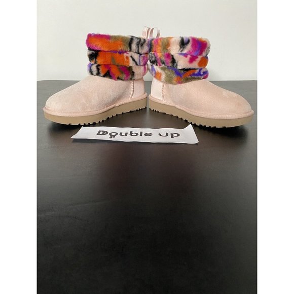 UGG Womens Fluff Mini Quilted Motlee Boots Size 6 Pink Tie Dye Rare - Picture 4 of 5